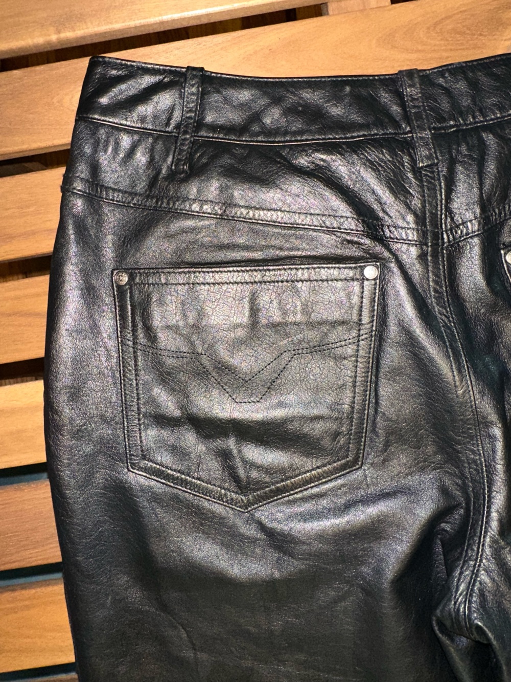 Harley-Davidson Black Leather Boot-Cut Flare Pants - Picture 6 of 12